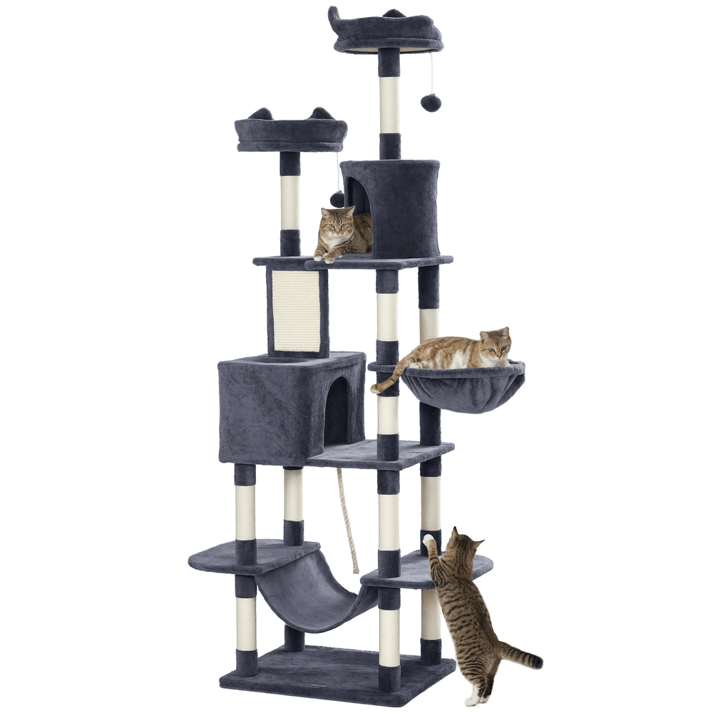 Arbre à chat panneaux de particules intérieur multi-niveaux 60x50x206cm gris foncé
