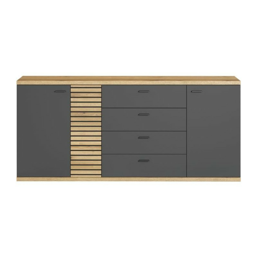 Buffet - norris - en panneaux de particules - chene blond / gris anthracite - 3 portes - 3 tiroirs - contemporain - trendteam