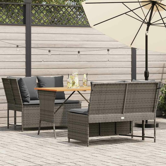 Salon de jardin avec coussins 3 pcs gris résine tressée