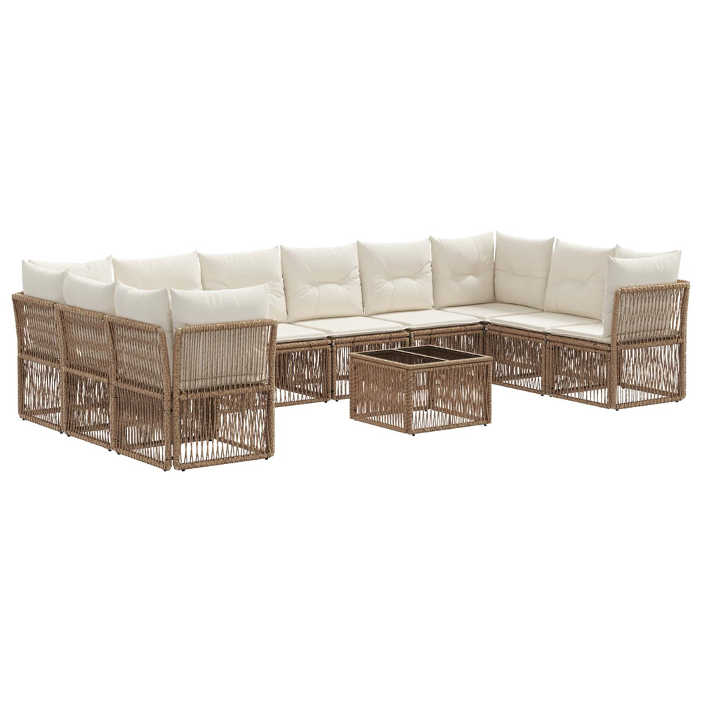 Ensemble de canapé de jardin 11 pcs beige polyrotin