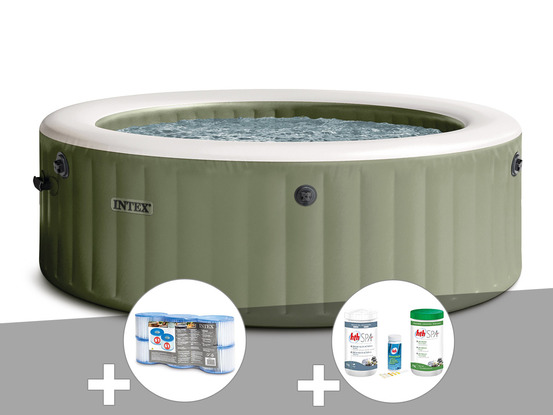 Kit spa gonflable purespa olive rond bulles 6 places + 6 filtres + kit de trait
