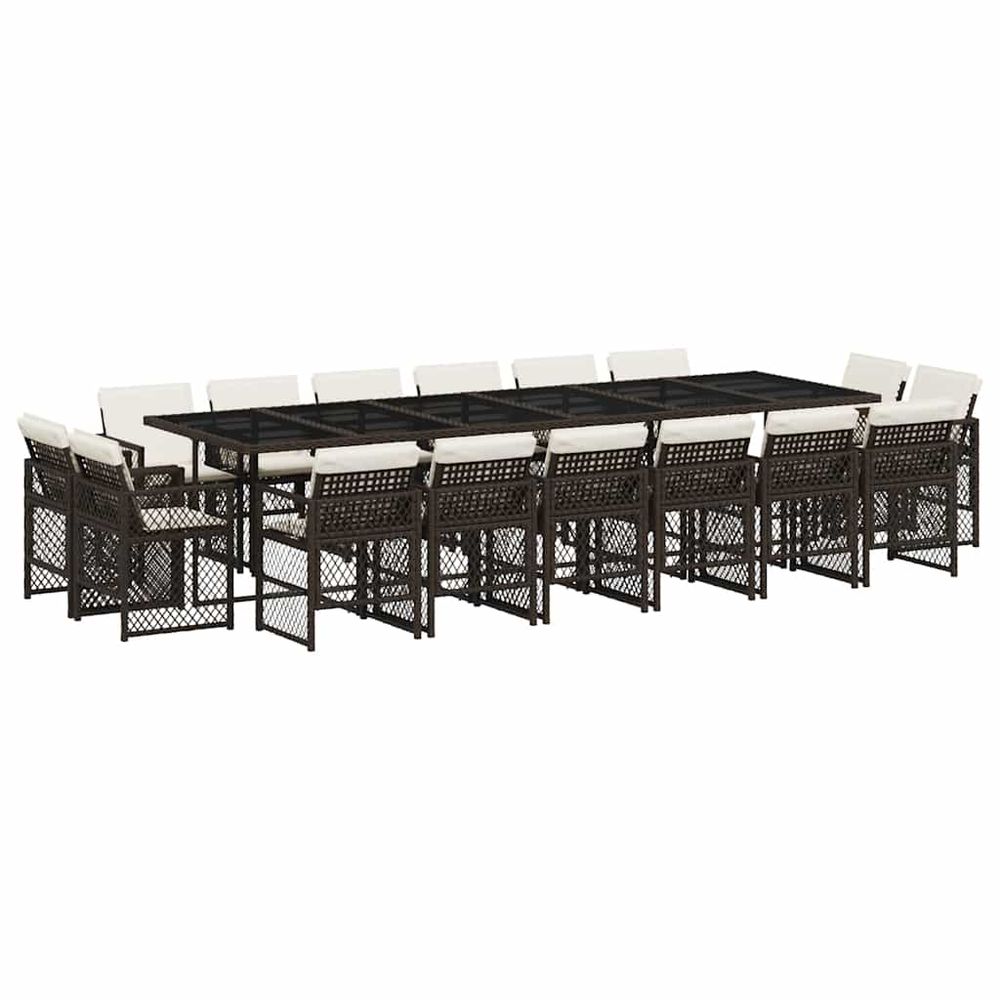 Ensemble à manger de jardin et coussins 17 pcs marron rotin