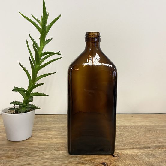 Flacon rectangle verre ambré - 500 ou 200 ml