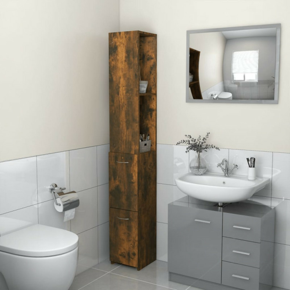 Armoire de bain chêne fumé 25x26,5x170 cm bois d ingénierie