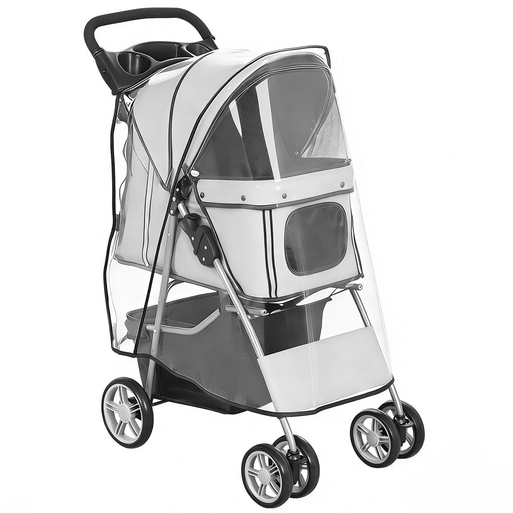 Poussette buggy pliable pour chiens tissu 600d oxford imperméable 4 roues gris
