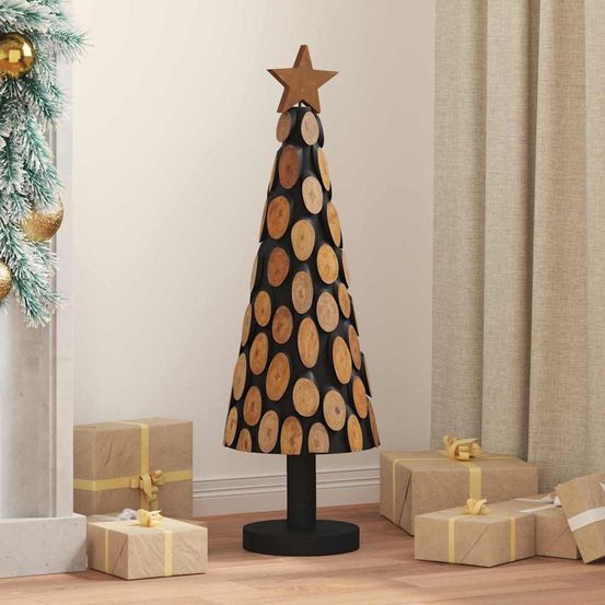 Sapin de noël en bois de teck massif décoratif pour intérieur marron 90 cm