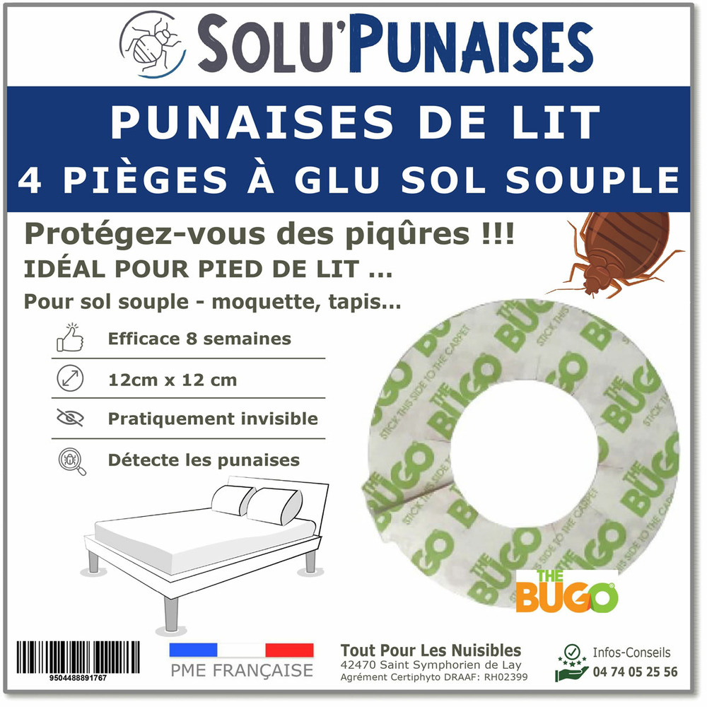 4 pièges punaises de lit à glu pour pied de lit - sol souple - the bugo