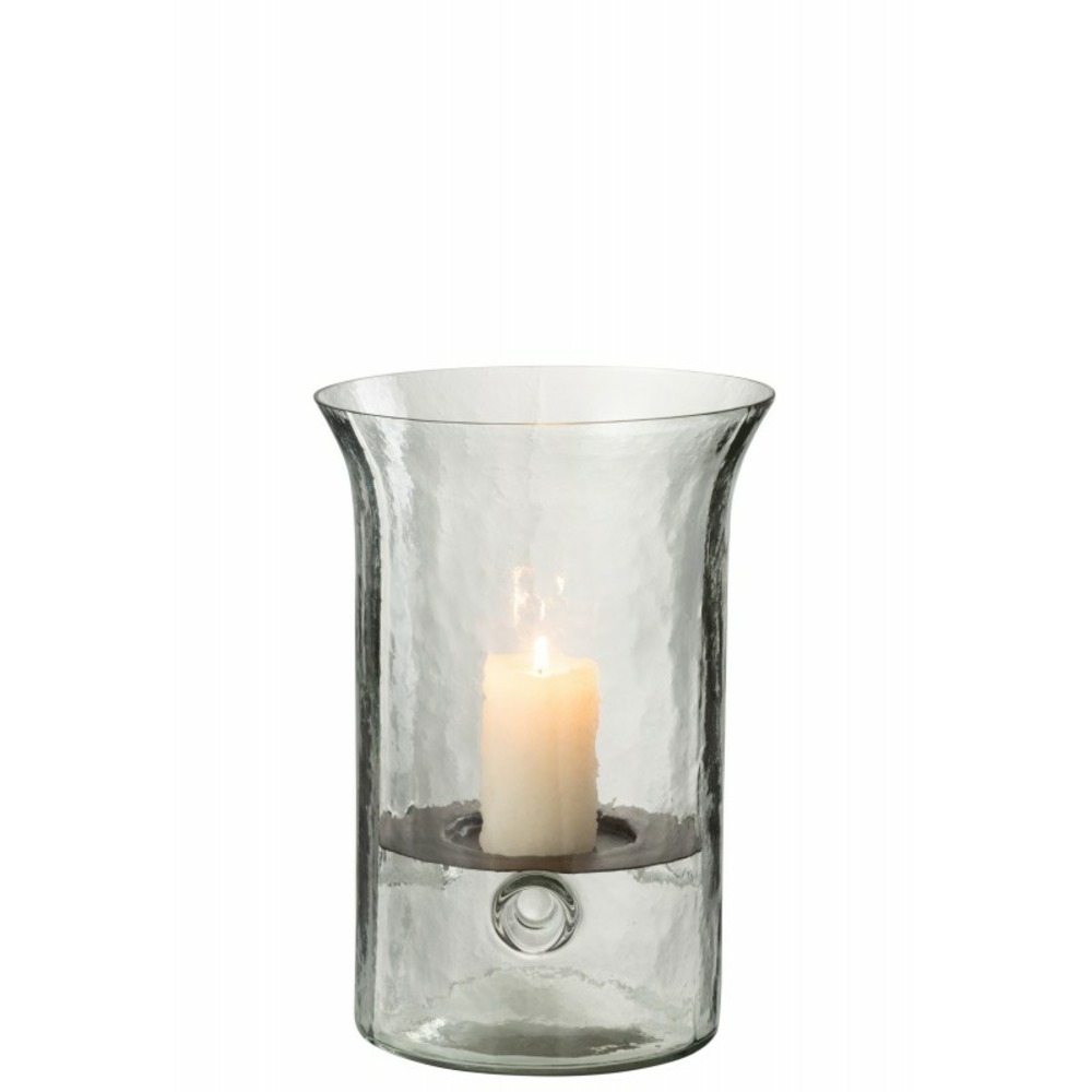 Bougeoir plat en verre transparent 19x19x27 cm