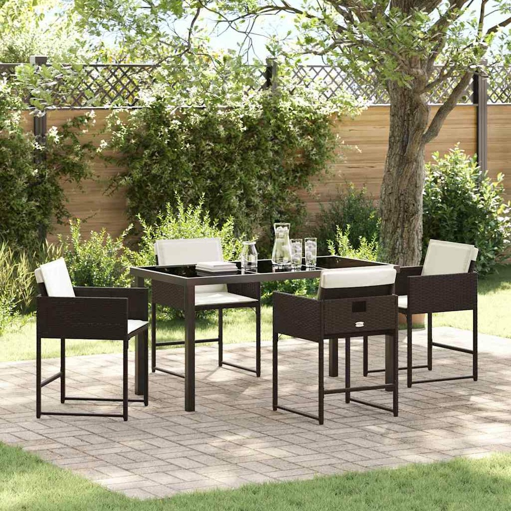 Ensemble de salle à manger pour jardin 5 pcs marron polyrotin