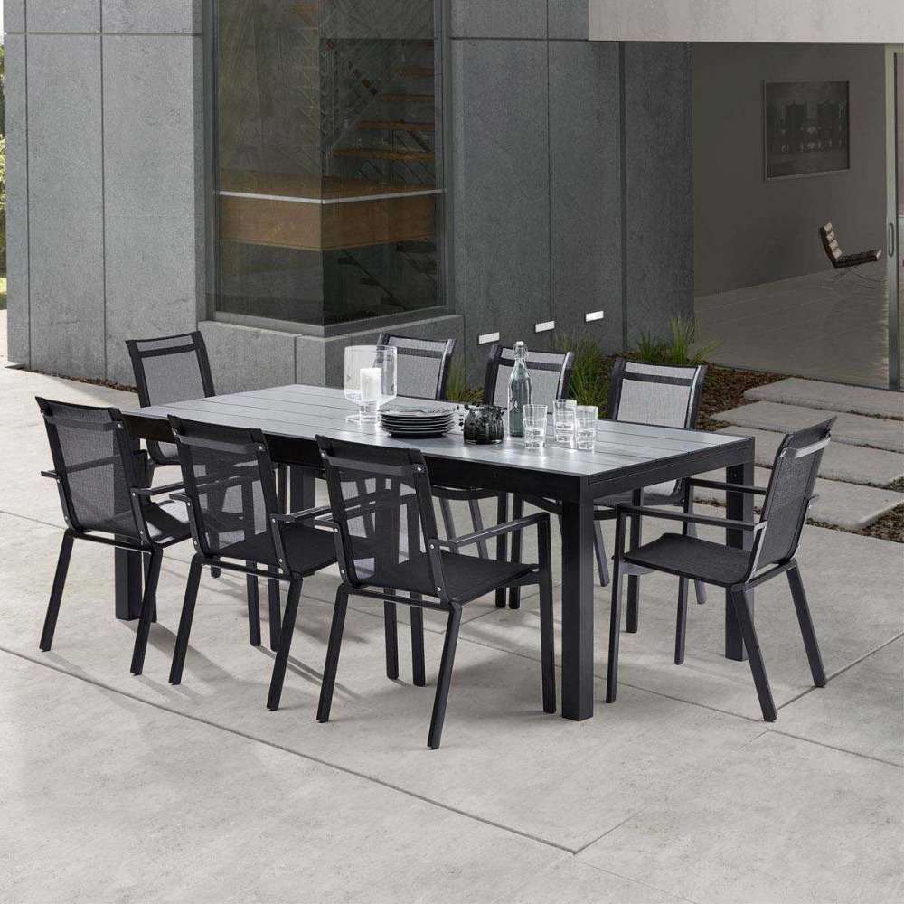Salon de jardin en aluminium et hpl star table + 8 fauteuils