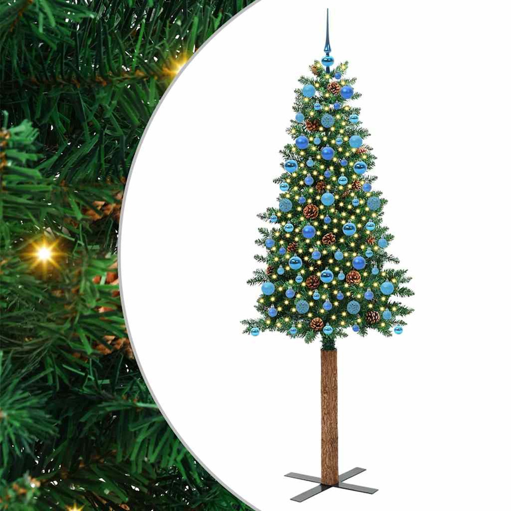 Sapin de noël mince vert 210 cm pvc et bois de pin massif