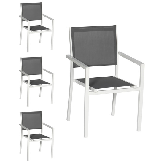 Lot de 4 chaises en aluminium blanc - textilène gris