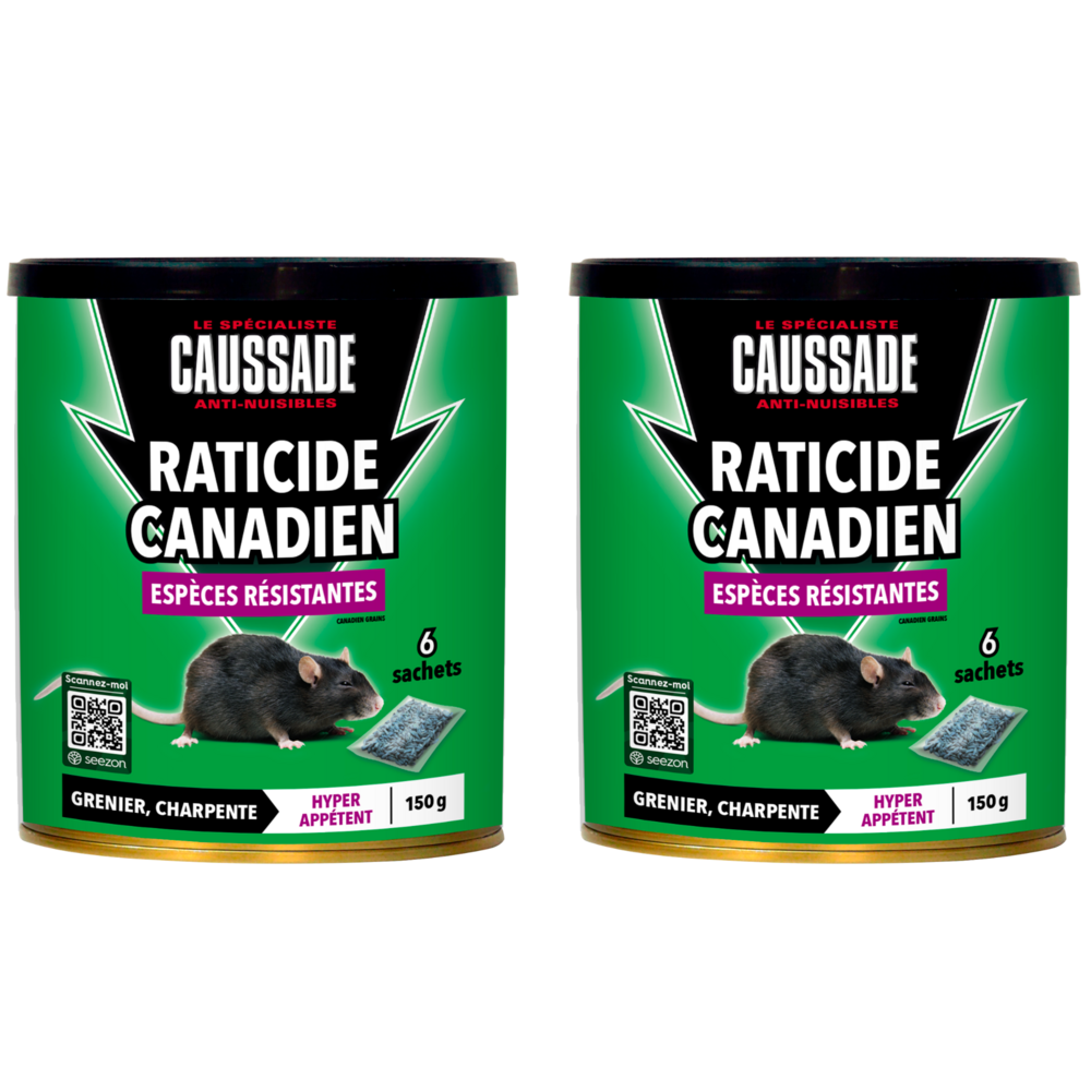 Caussade raticide anti-rats – 12 sachets céréales prêts à l’emploi, efficacité radicale, usage lieux secs, 2x150g