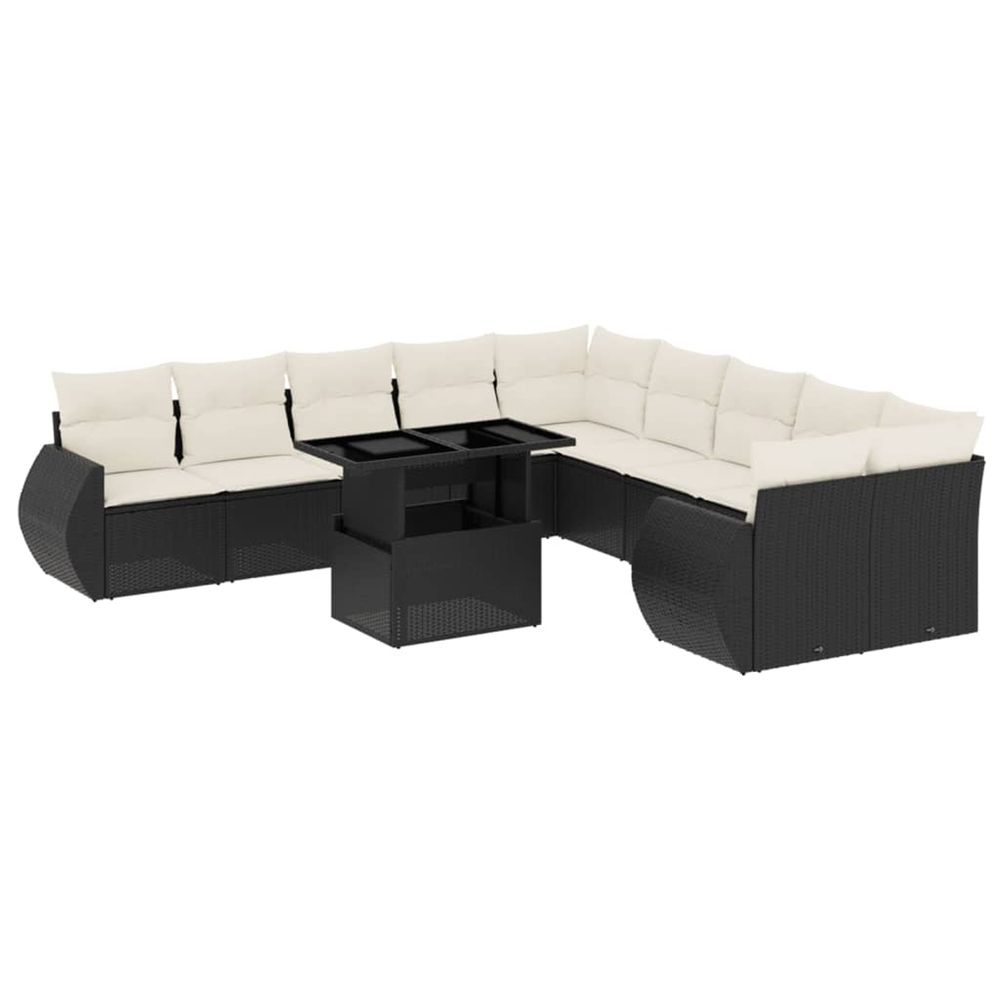 Salon de jardin 11 pcs avec coussins noir résine tressée