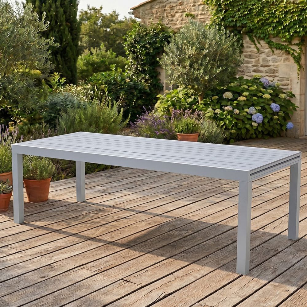 Table de jardin aluminium 10/14 p extensible décors bois tulum