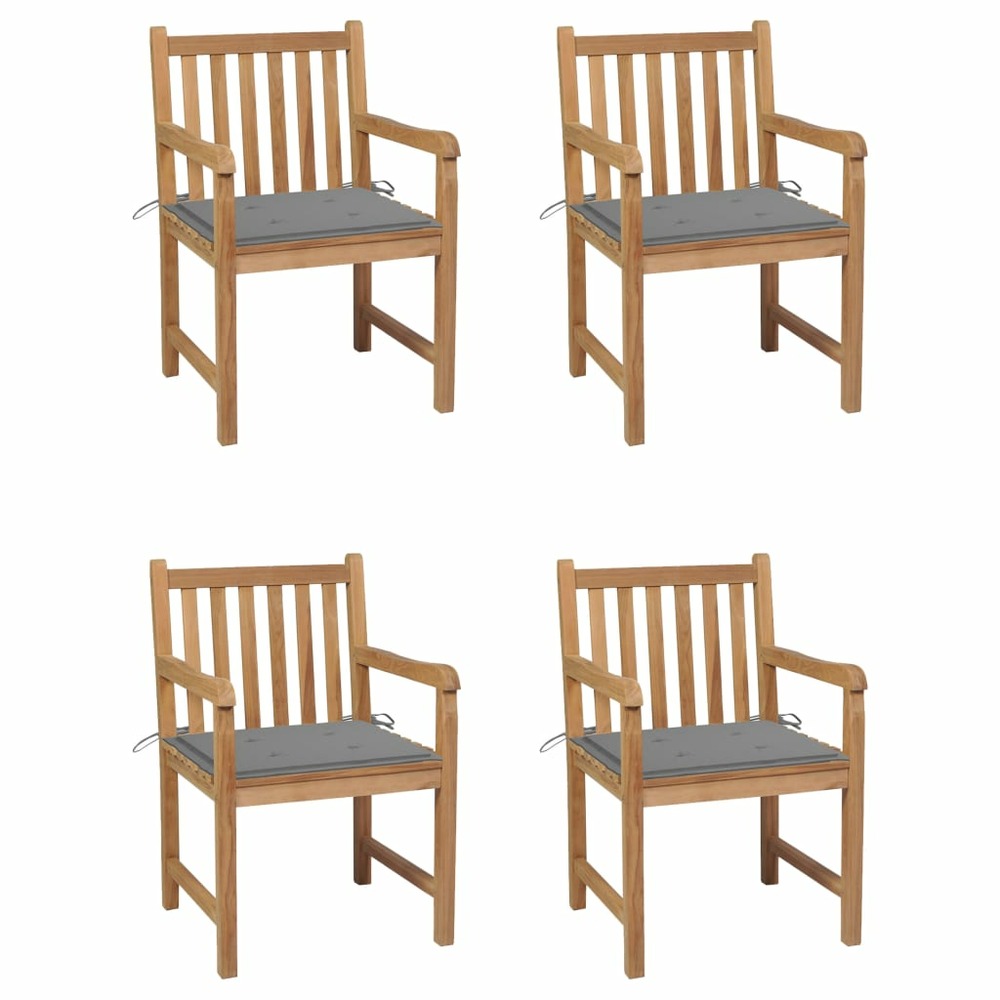 Chaises de jardin lot de 4 et coussins gris bois de teck solide