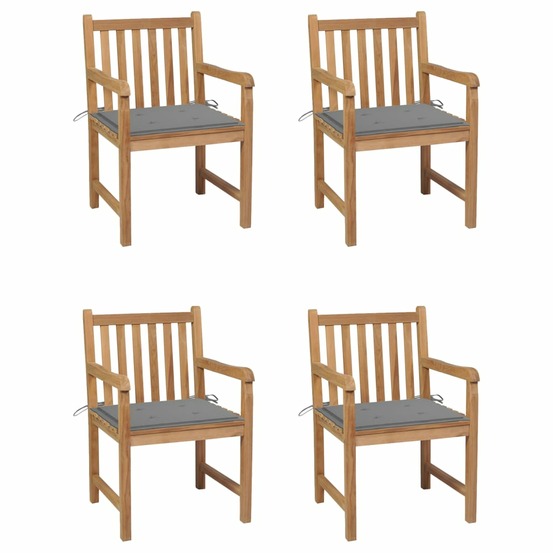 Chaises de jardin lot de 4 et coussins gris bois de teck solide