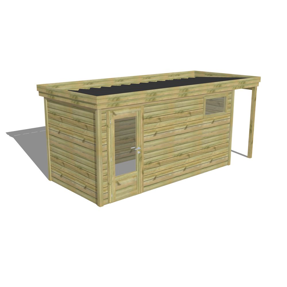 Abri de jardin bois pin traité autoclave 27mm - 5,34x2,14m / 11m2 - bac acier - abri français