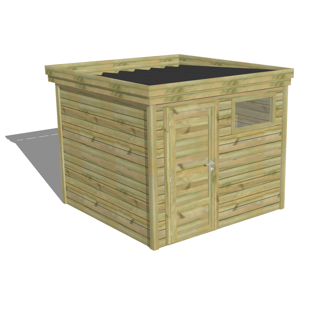 Abri de jardin bois pin traité autoclave 27mm - 2,64x2,64m / 7m2 - bac acier - abri français