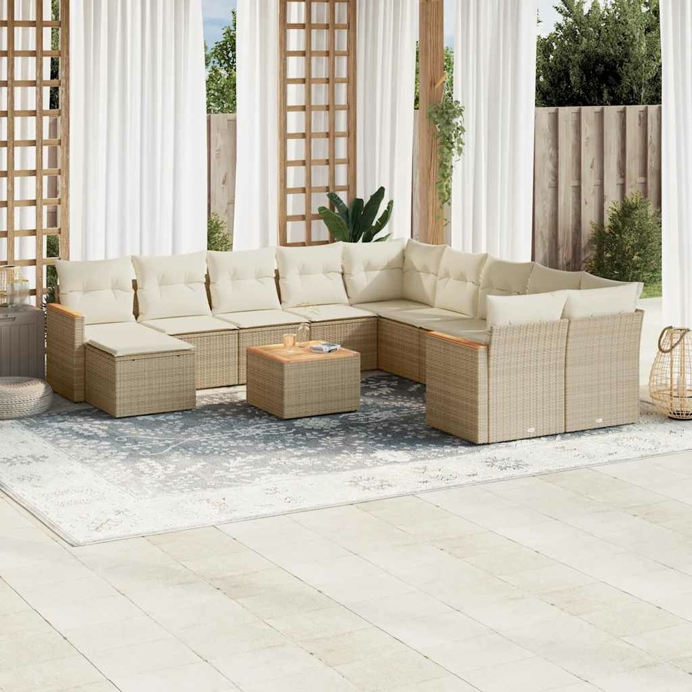 Salon de jardin avec coussins 12 pcs beige résine tressée