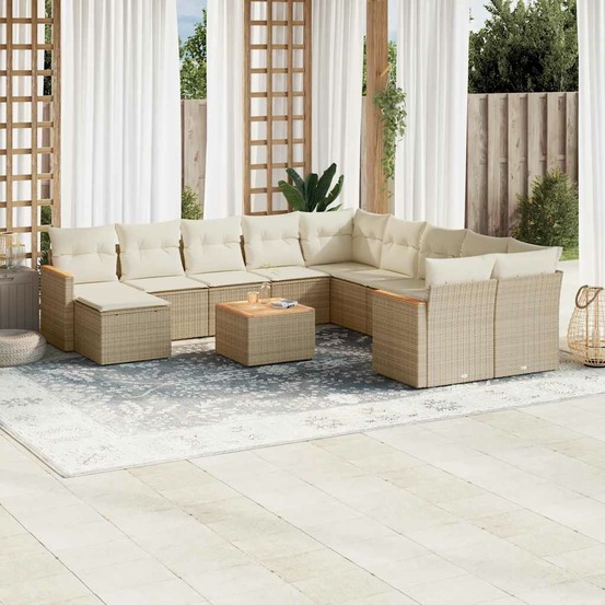 Salon de jardin avec coussins 12 pcs beige résine tressée