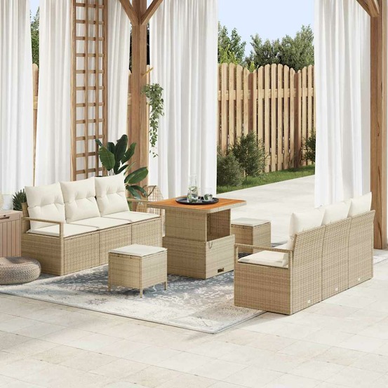 Ensemble de canapé de jardin 9 pcs beige poly rotin