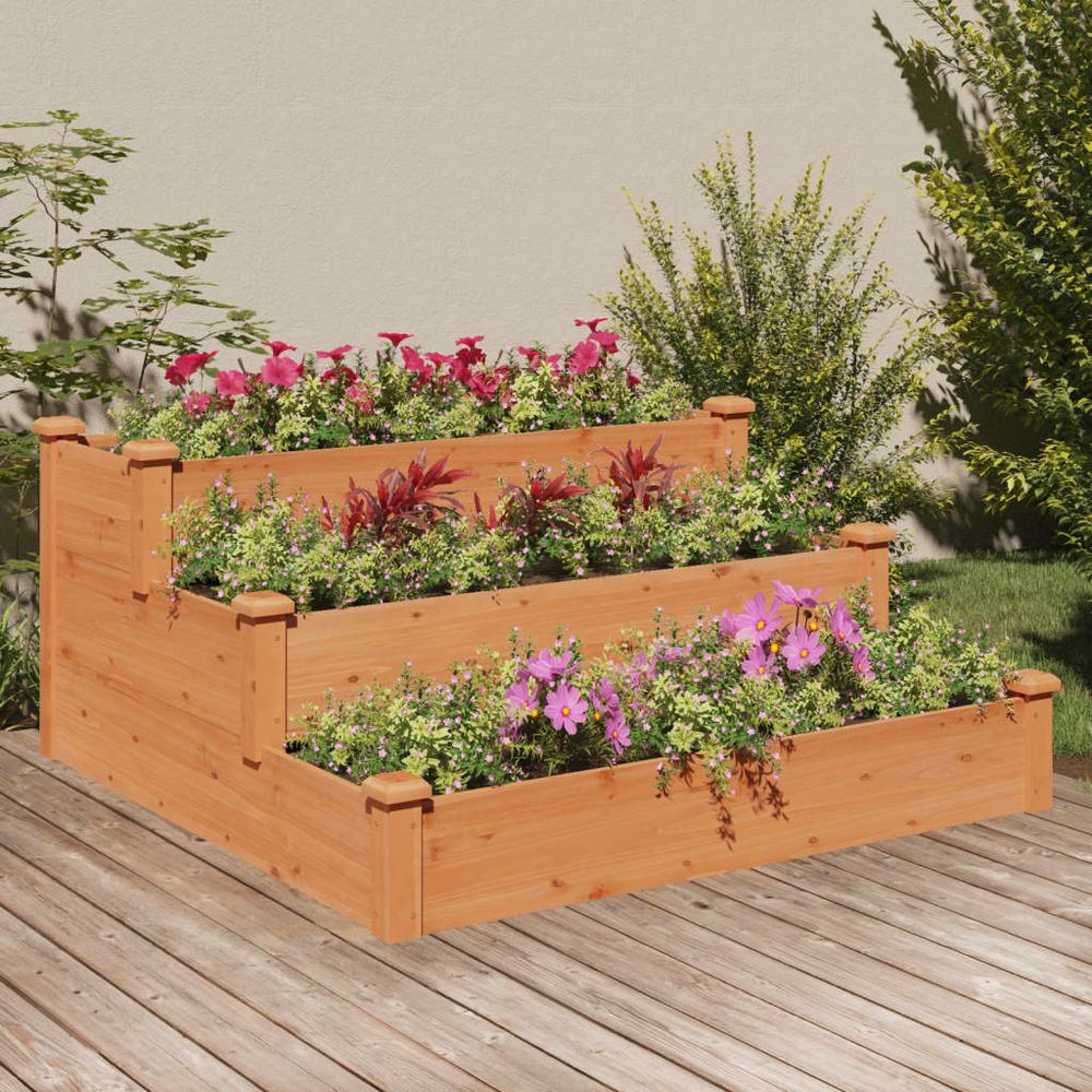 Carré potager à étages en bois de sapin pour aromates et fraises marron