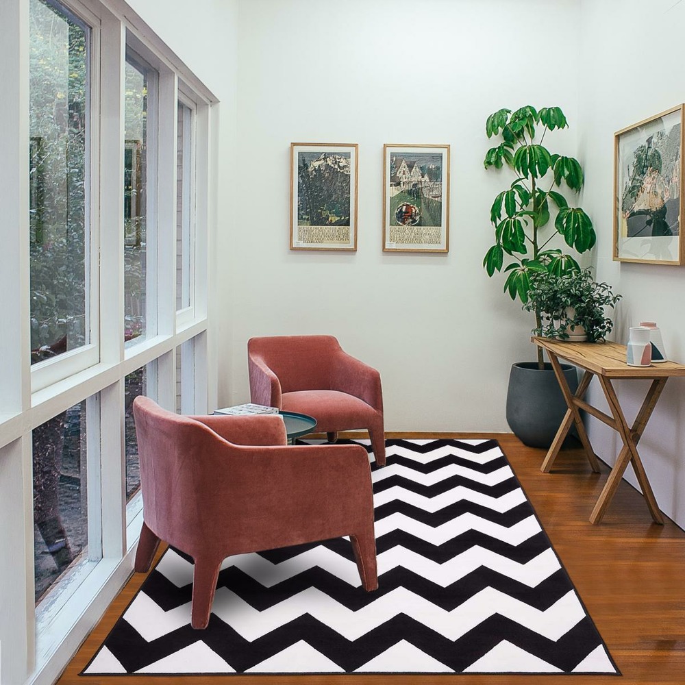 Tapis chambre 80x150 tissé noir rectangle motif géométrique lyn1 dalen