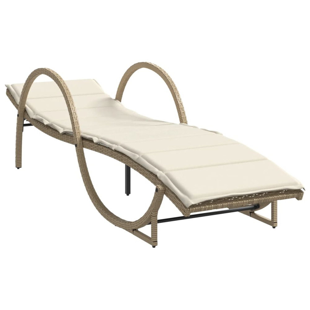 Chaise longue avec coussin beige 60x199x42 cm résine tressée bain de soleil