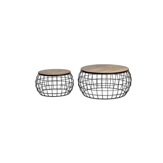Lot de 2 tables basses bois marron - décoration d'autrefois
