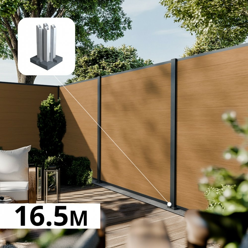 Kit clôture composite poteau sur platines - cruz cèdre h-1,8m