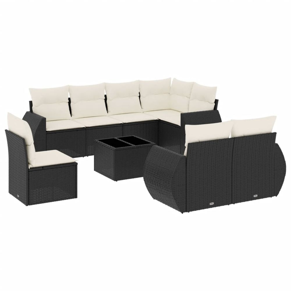 Salon de jardin 9 pcs avec coussins noir résine tressée