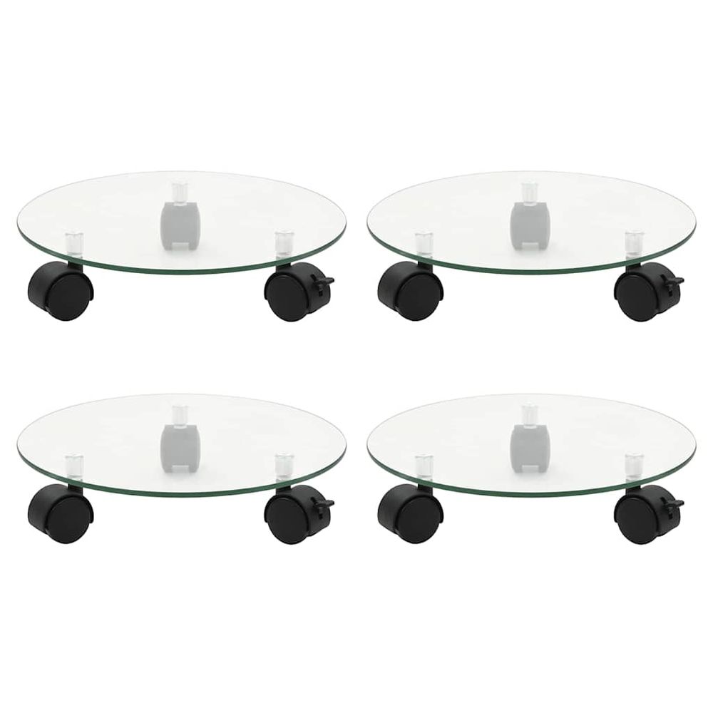 Supports roulants à plantes 4 pcs 28 cm verre trempé rond