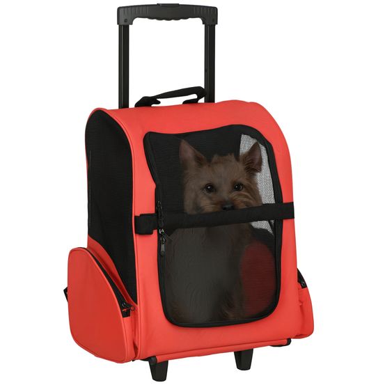 Sac à dos chariot transport chien chat tissu oxford pour voyage 42x25x55 cm rouge