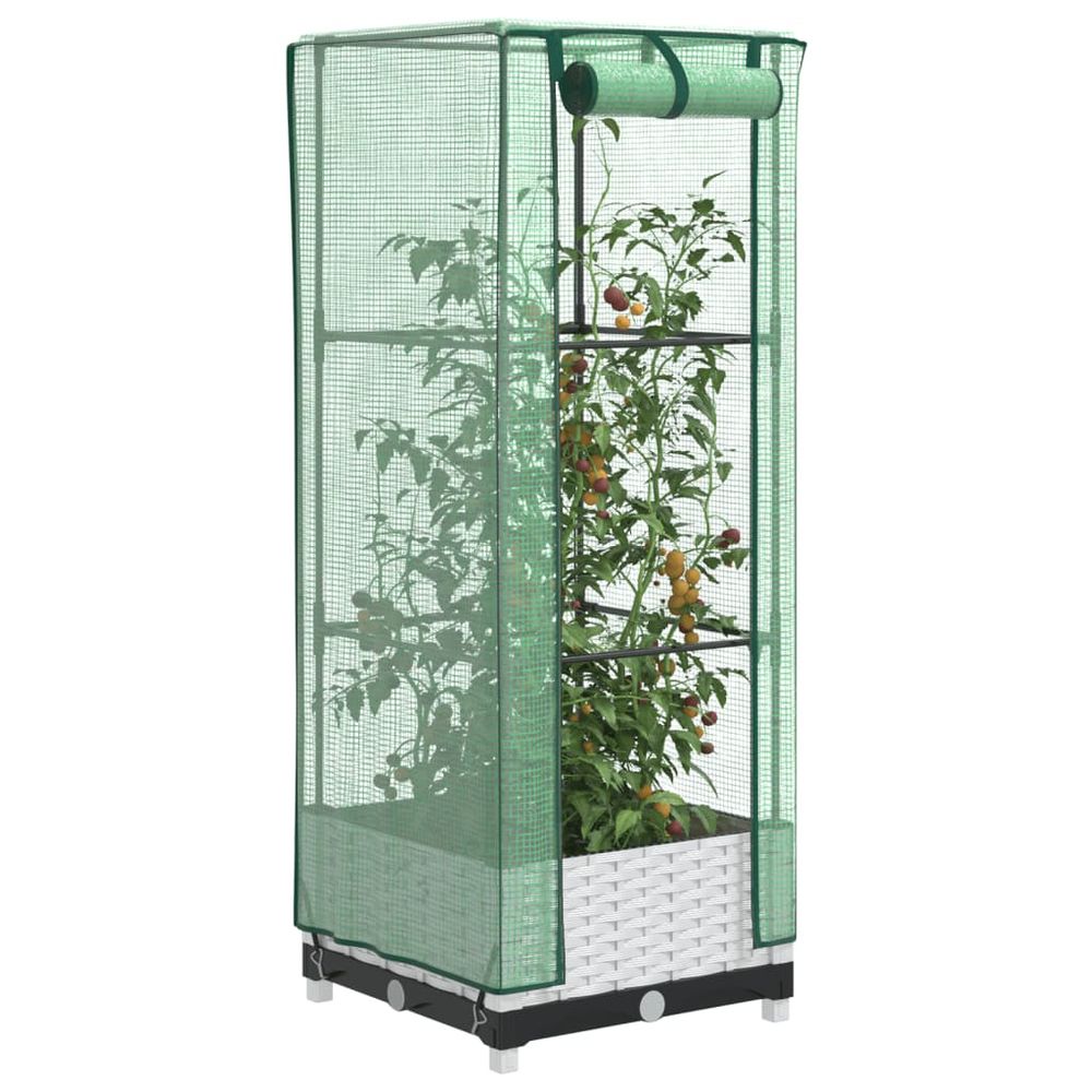 Carré potager surélevé avec serre aspect rotin pour balcon terrasse blanc 40x40cm