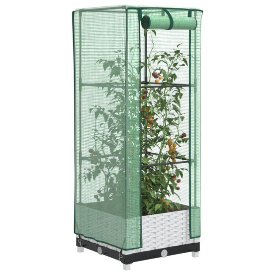 Carré potager surélevé avec serre aspect rotin pour balcon terrasse blanc 40x40cm