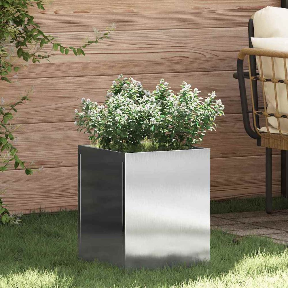 Jardinière carrée acier inox design pour jardin et terrasse argent 32x32x40 cm