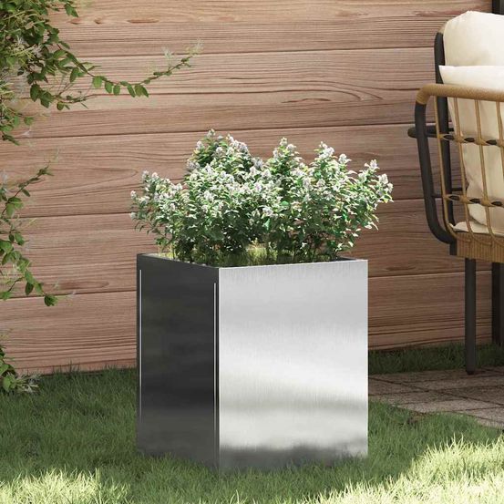 Jardinière carrée acier inox design pour jardin et terrasse argent 32x32x40 cm