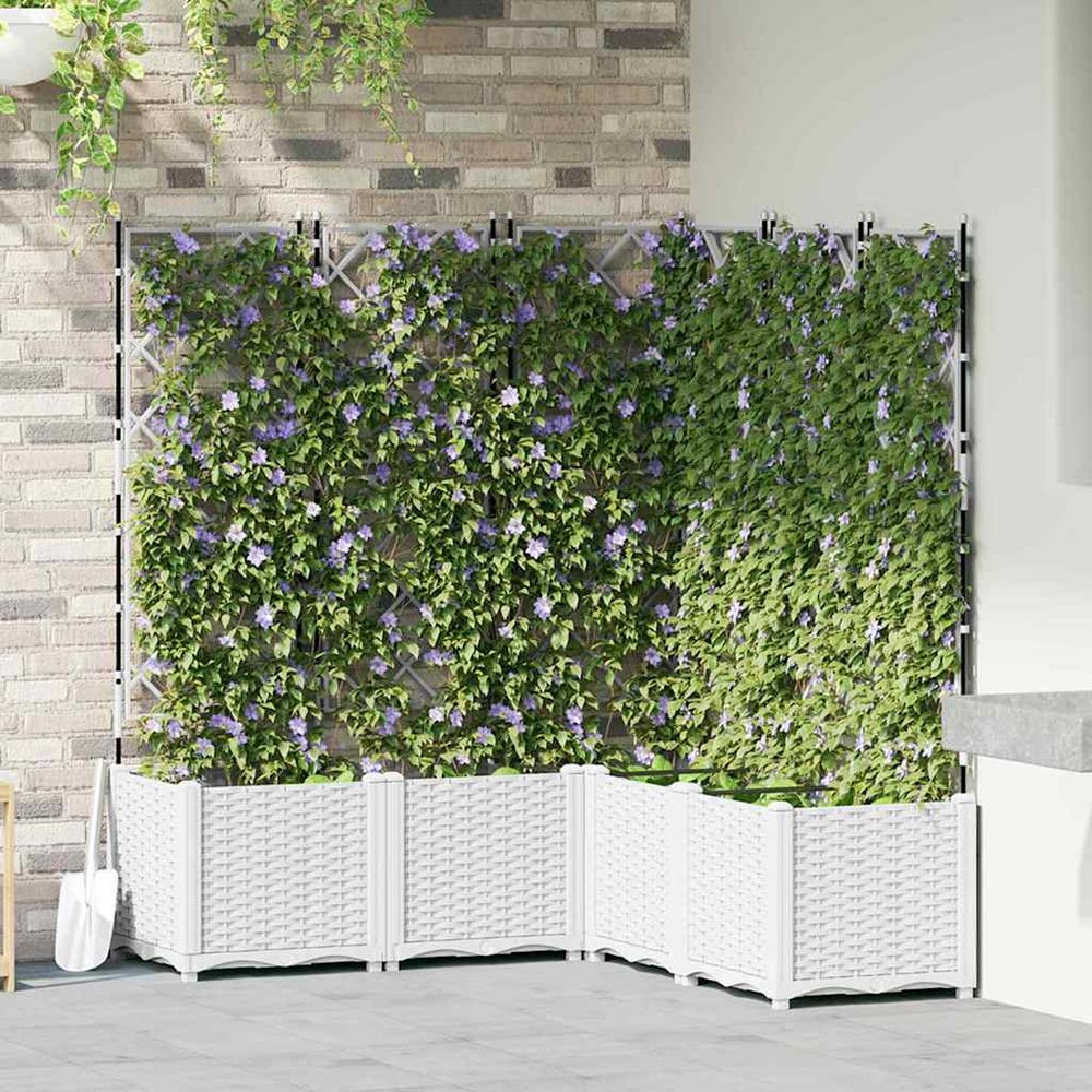 Lot de 5 bacs à fleurs avec treillis pour extérieur en pp blanc 120x120x143cm