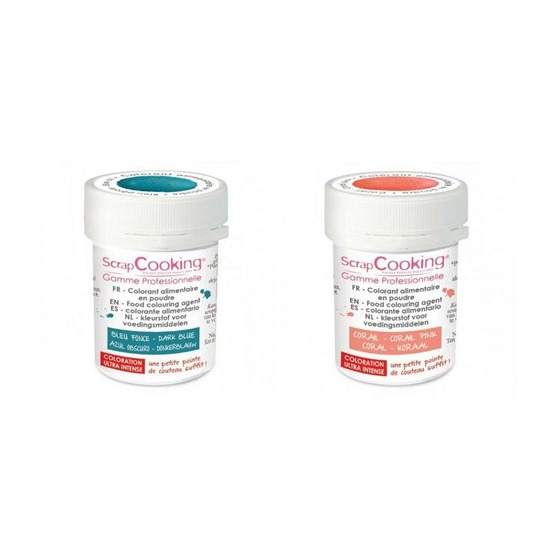 2 colorants alimentaires en poudre - corail-bleu foncé