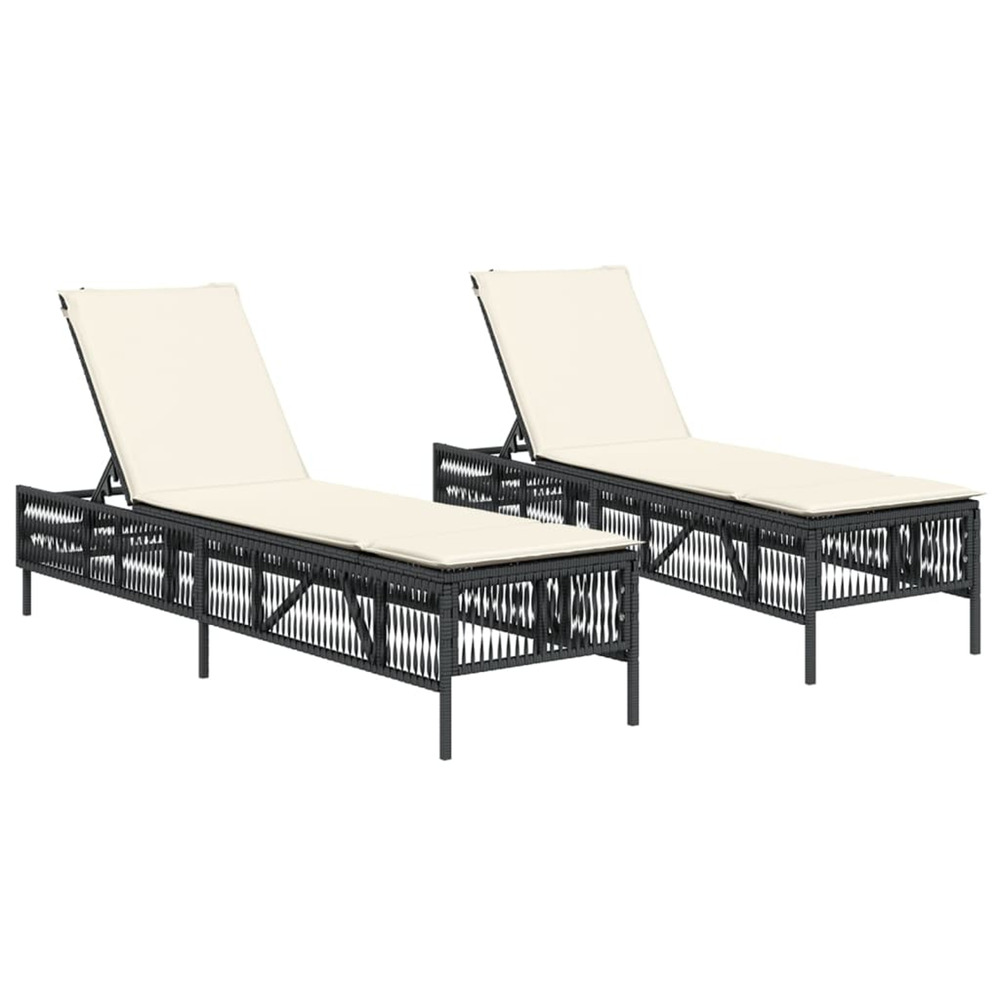 Chaises longues avec coussins lot de 2 noir résine tressée