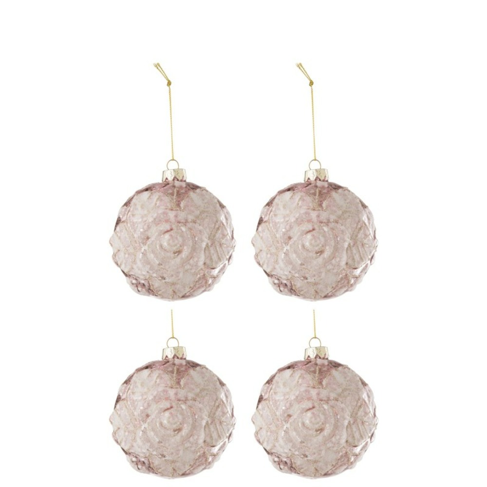 Boite de 4 boules de noël en verre rose 10x10x10 cm