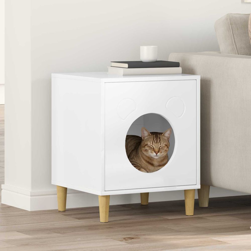 Cube chat design brillant repos blanc 53cm pour petit chat moderne