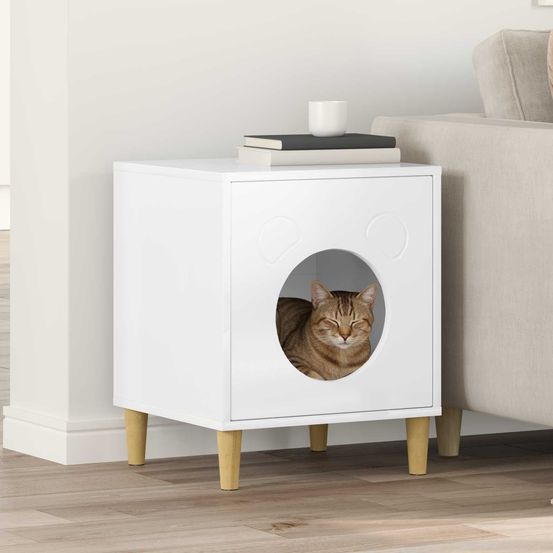 Cube chat design brillant repos blanc 53cm pour petit chat moderne