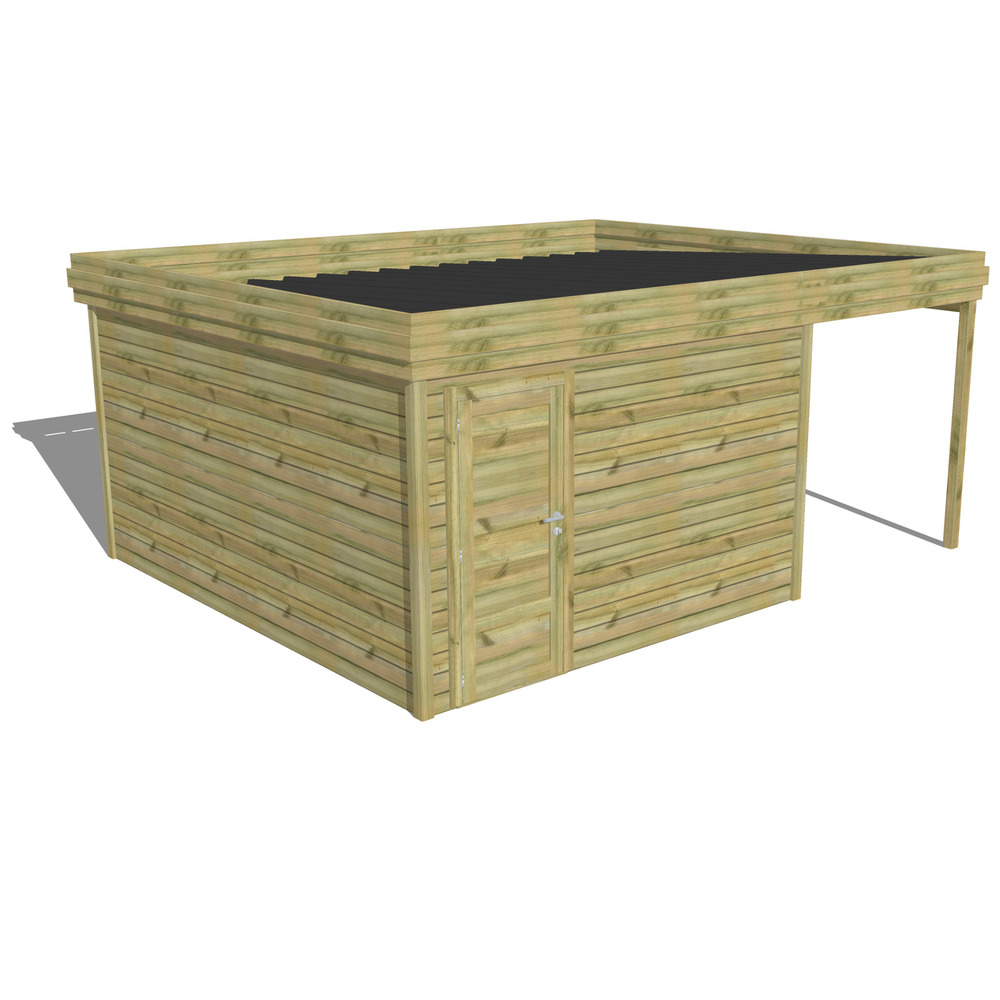 Abri de jardin bois pin traité autoclave 27mm - 5,44x4,34m / 24m2 - bac acier - abri français