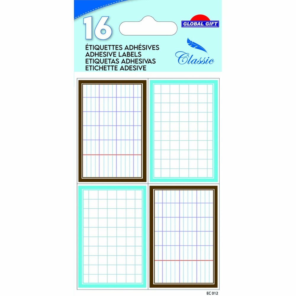 16 étiquettes adhésives scolaires - rectangles effet cahier - bleu et marron