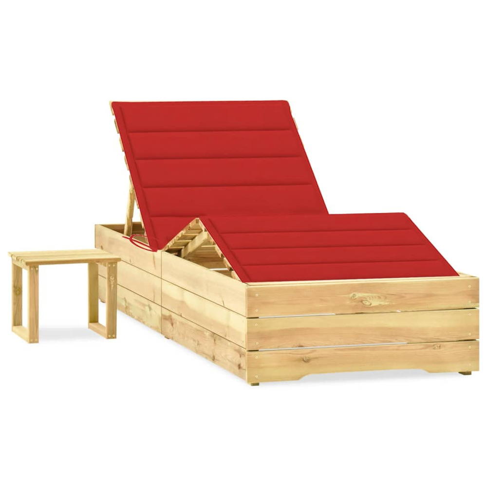 Chaise longue de jardin avec table et coussin pin imprégné bain de soleil