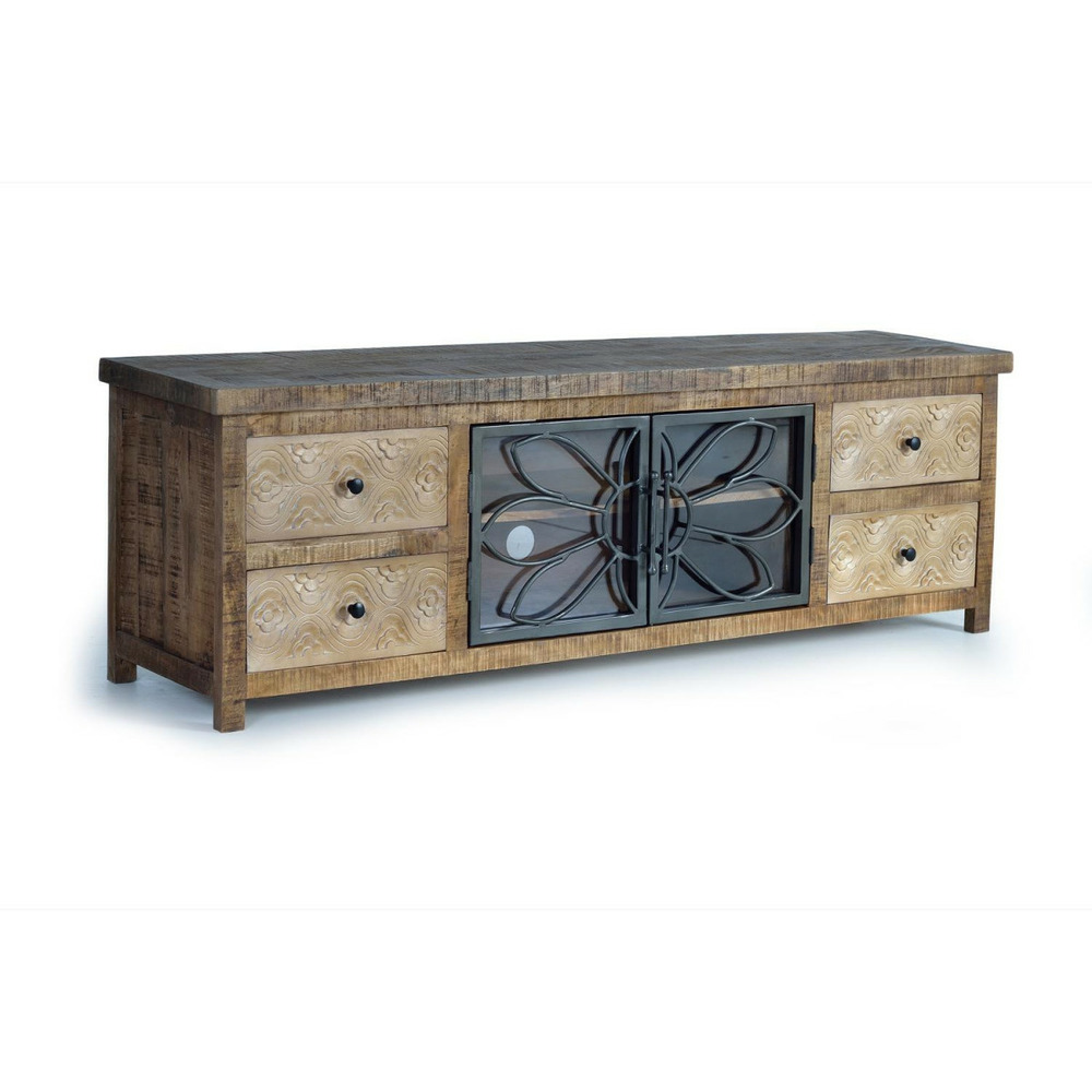 Meuble tv 4 tiroirs bois-fer marron - quélina décoration d'autrefois