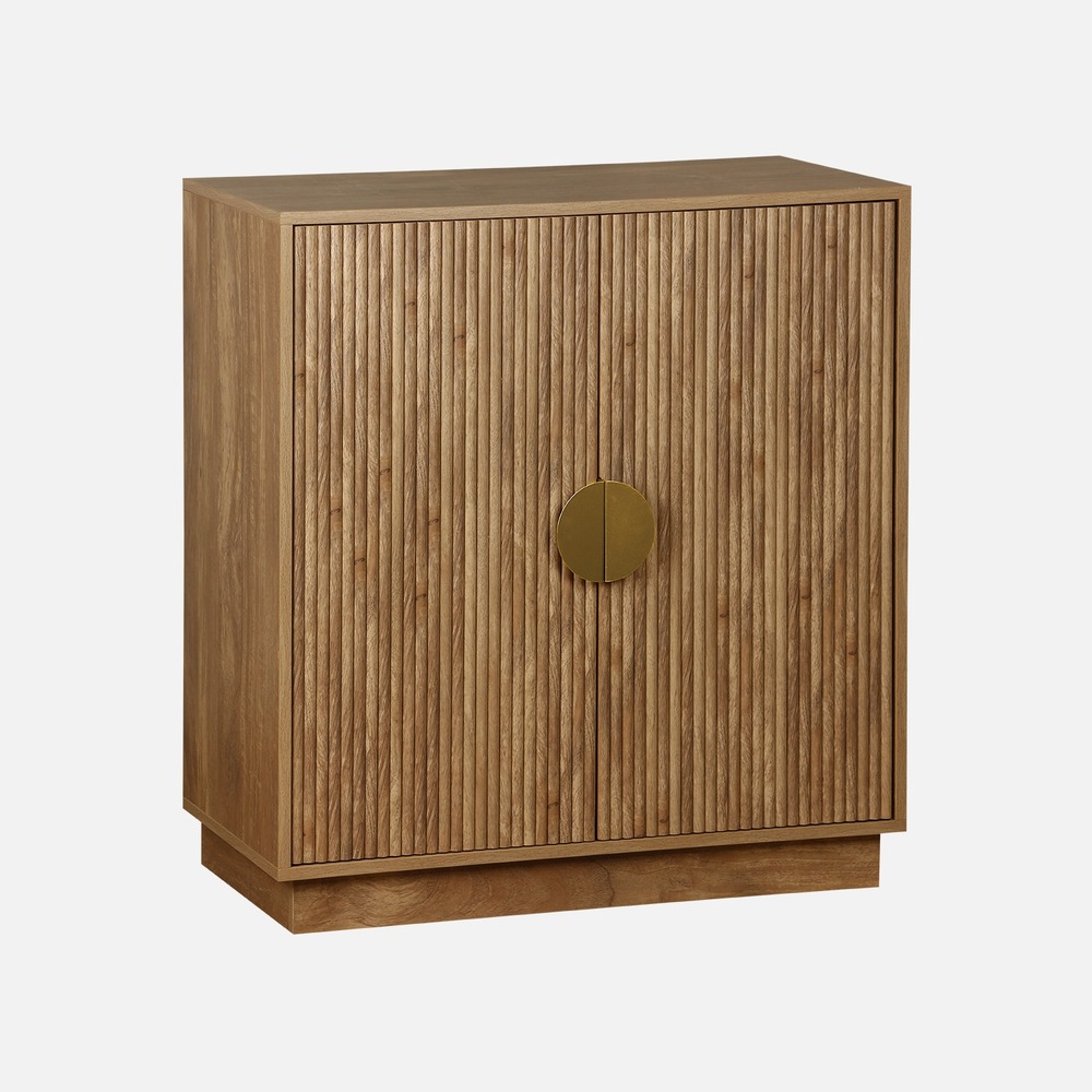 Buffet exotique 2 portes, décor bois de manguier rainuré, buffet haut, vaisselier, poignées en métal doré, l 80 x p 40 x h 85cm