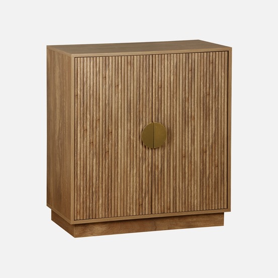 Buffet exotique 2 portes, décor bois de manguier rainuré, buffet haut, vaisselier, poignées en métal doré, l 80 x p 40 x h 85cm